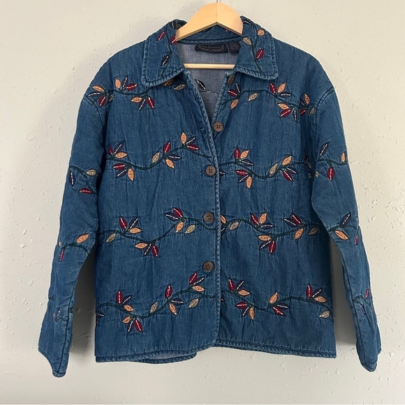 Vintage New Direction Embroidered Denim Jacket Leaves Fall Retro 90s Medium - Picture 1 of 6